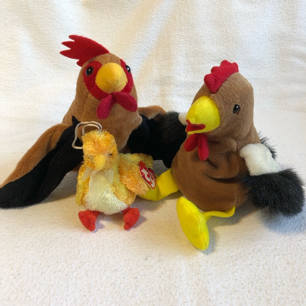 Creature Comforts Chicken Beanie, Chicken Plush Hand Puppet & Ty Chickie Chick